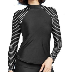 All in Motion Women's Mock Neck Long Sleeve Rashguard COLOR BLACK/WHITE STRIPE L